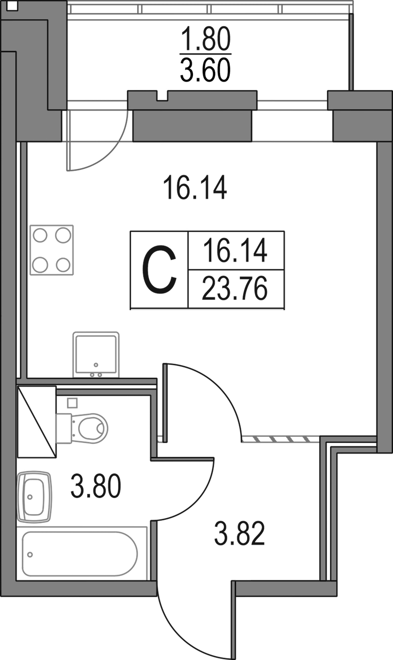 Квартира студия 25.56 м², 3/23 эт., ЖК «Приморский квартал»